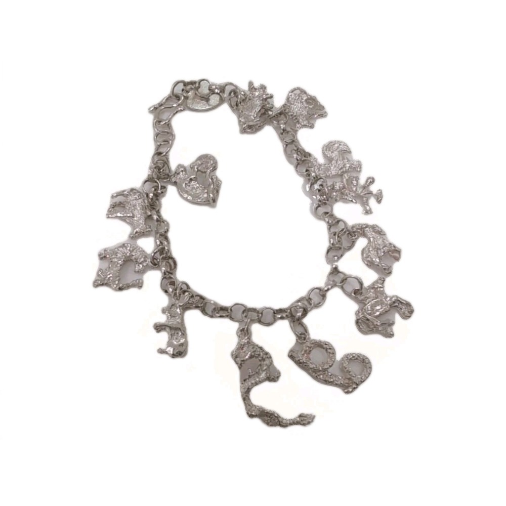 12 Animal Charm Bracelet Chinese Zodiac Silver 7"